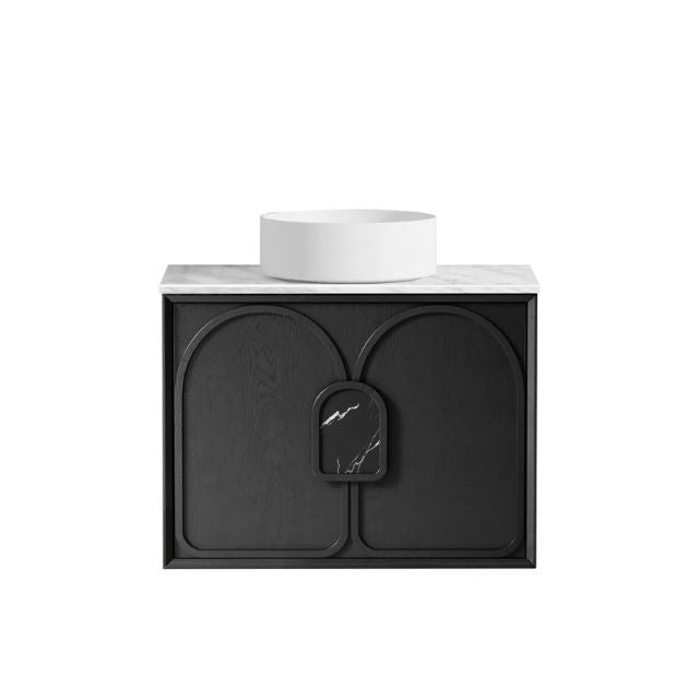 Otti Laguna Mk II Black Oak Wall Hung Vanity with Natural Carrara Marble Top