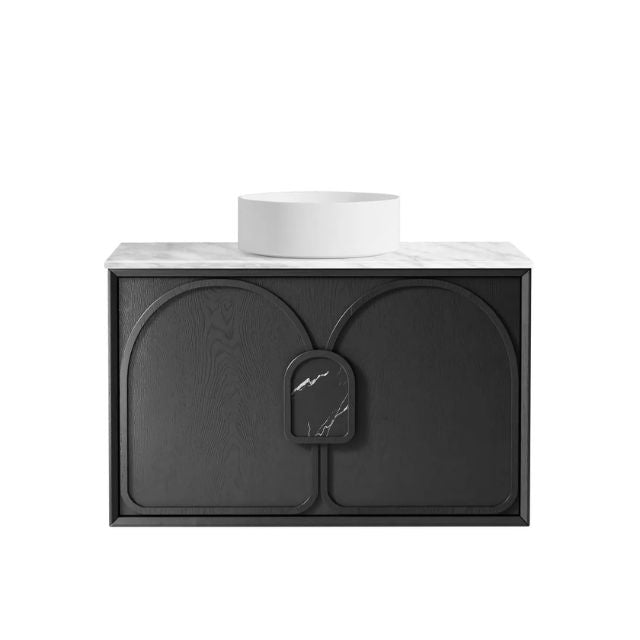 Otti Laguna Mk II Black Oak Wall Hung Vanity with Natural Carrara Marble Top