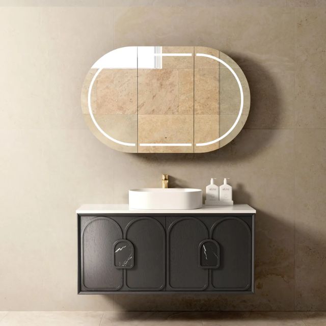 Otti Laguna Mk II Black Oak Wall Hung Vanity with Cloudy Carrara Top