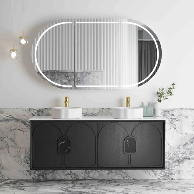 Otti Laguna Mk II Black Oak Wall Hung Vanity with Cloudy Carrara Top
