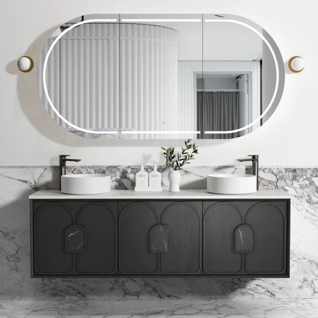 Otti Laguna Mk II Black Oak Wall Hung Vanity with Cloudy Carrara Top