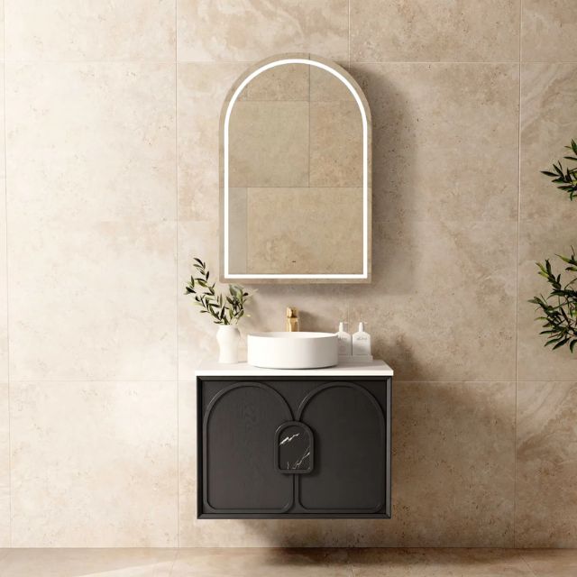 Otti Laguna Mk II Black Oak Wall Hung Vanity with Cloudy Carrara Top