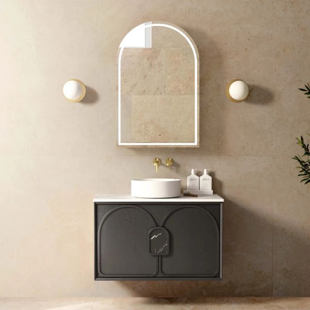 Otti Laguna Mk II Black Oak Wall Hung Vanity with Cloudy Carrara Top