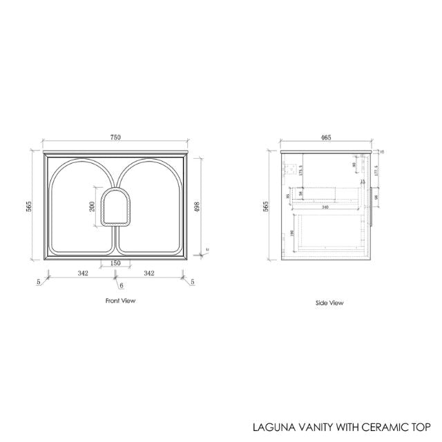 Otti Laguna Mk II Matte White Wall Hung Vanity with Ceramic Top
