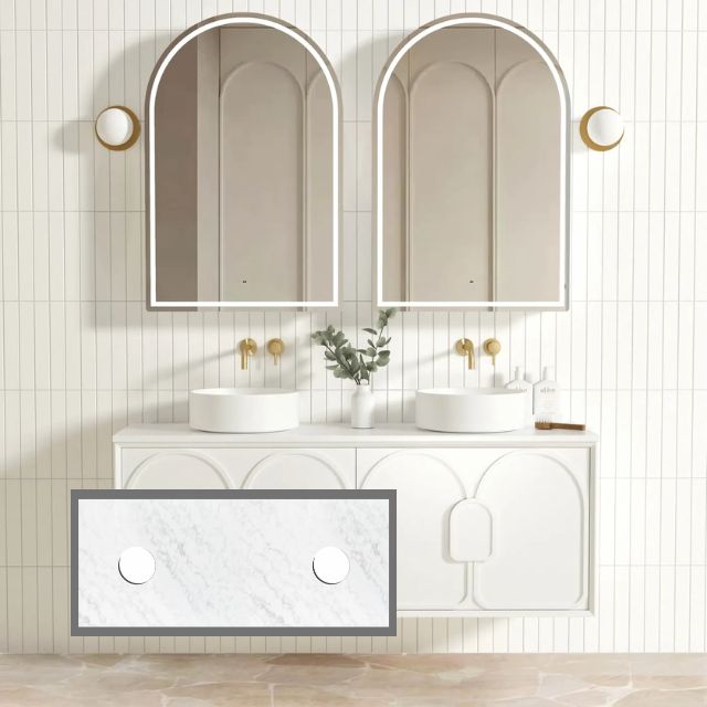 Otti Laguna Mk II Matte White Wall Hung Vanity with Cloudy Carrara Top
