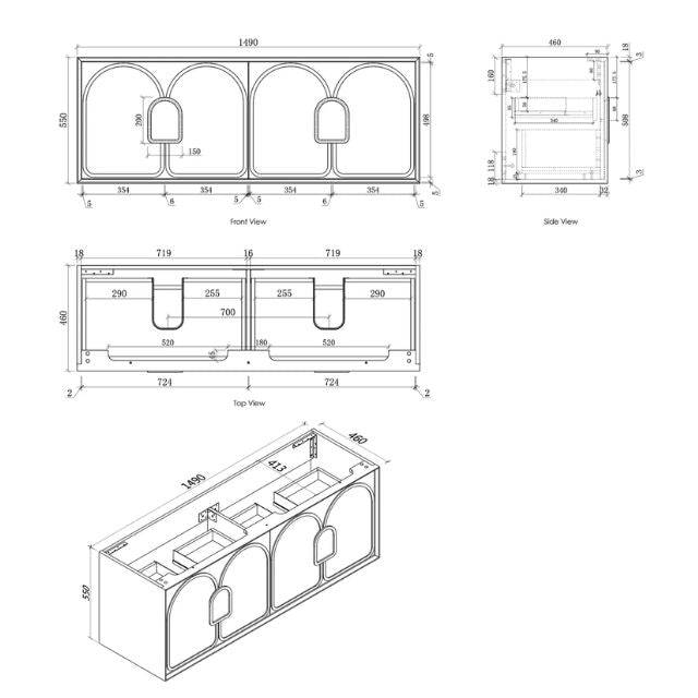 Otti Laguna Mk II Matte White Wall Hung Vanity with Cloudy Carrara Top