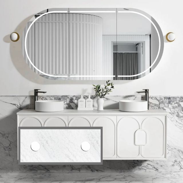 Otti Laguna Mk II Matte White Wall Hung Vanity with Cloudy Carrara Top