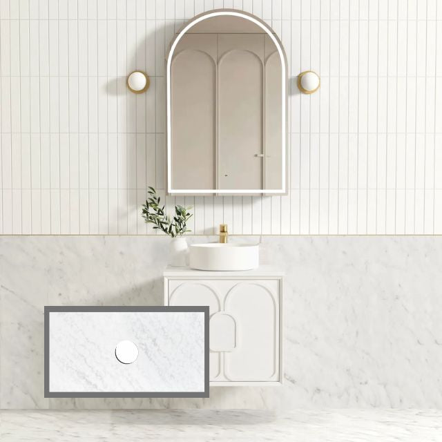 Otti Laguna Mk II Matte White Wall Hung Vanity with Cloudy Carrara Top