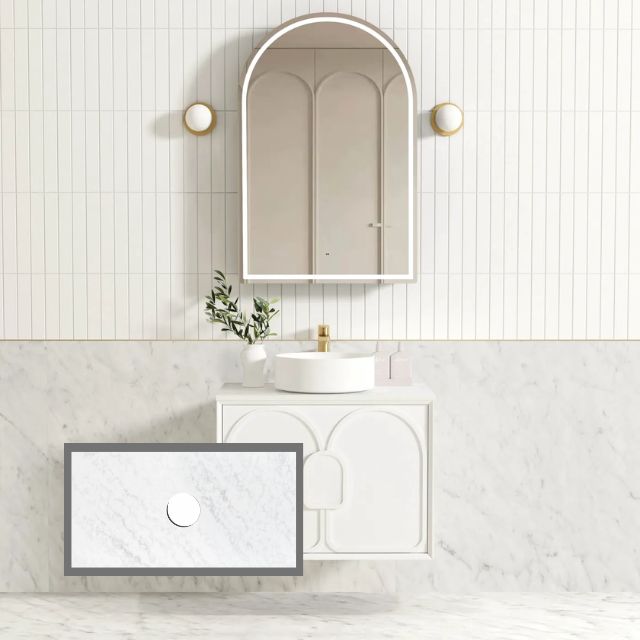Otti Laguna Mk II Matte White Wall Hung Vanity with Cloudy Carrara Top