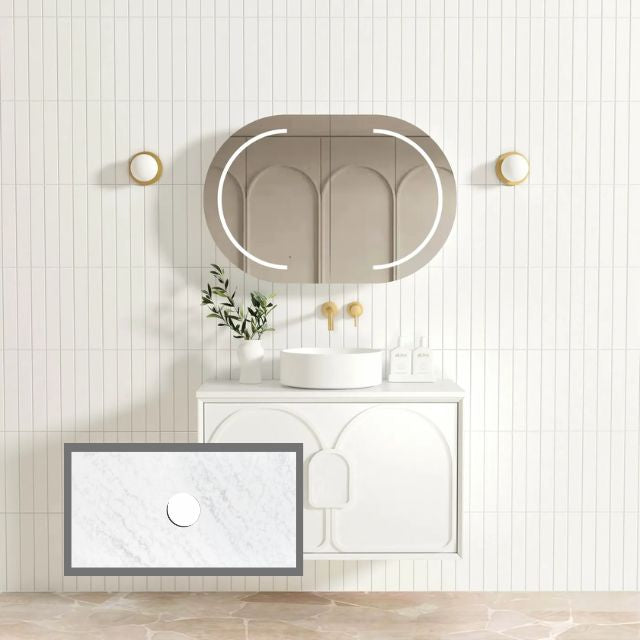 Otti Laguna Mk II Matte White Wall Hung Vanity with Cloudy Carrara Top