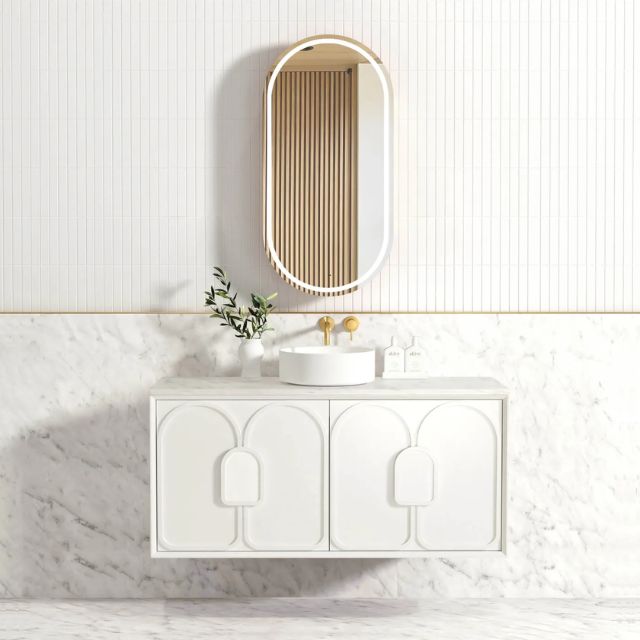 Otti Laguna Mk II Matte White Wall Hung Vanity with Natural Carrara Marble Top
