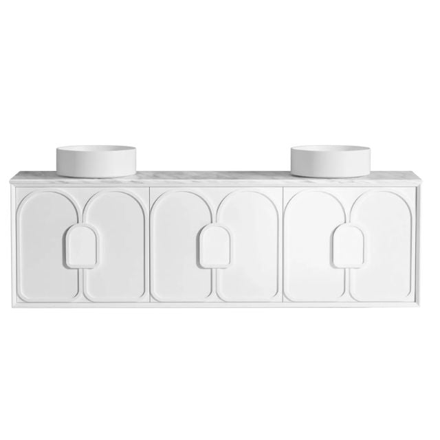 Otti Laguna Mk II Matte White Wall Hung Vanity with Natural Carrara Marble Top - 1800mm Double Basin LGM1800WSTUD-NCA | The Blue Space