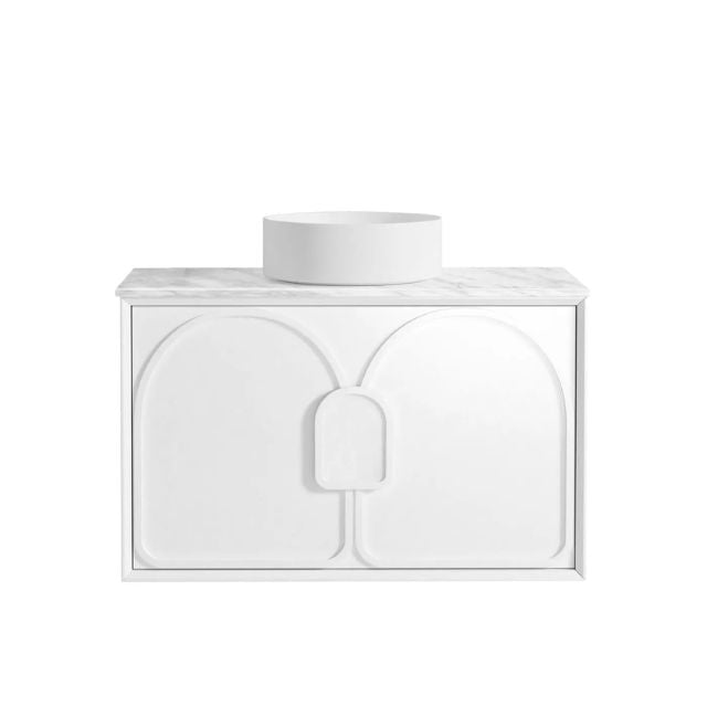 Otti Laguna Mk II Matte White Wall Hung Vanity with Natural Carrara Marble Top