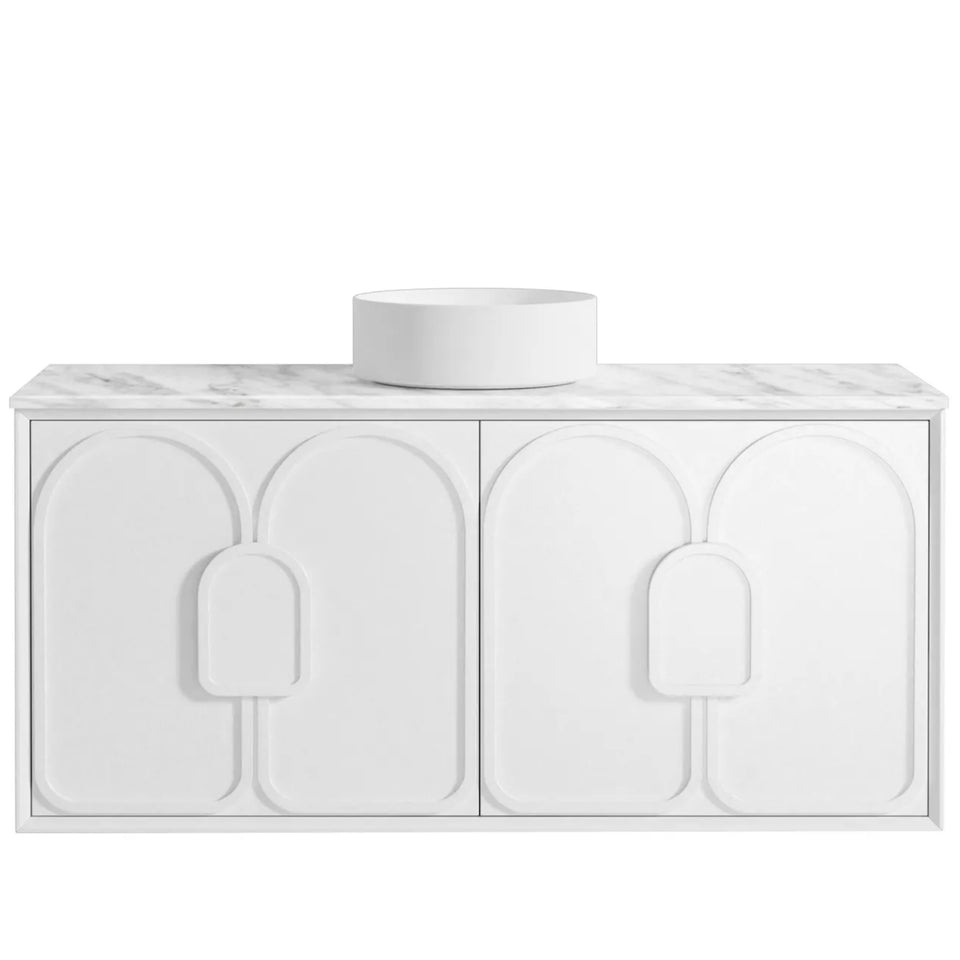 Otti Laguna Mk II Matte White Wall Hung Vanity with Natural Carrara Marble Top