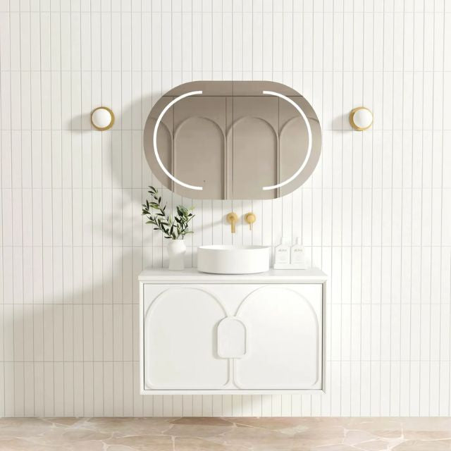 Otti Laguna Mk II Matte White Wall Hung Vanity with Cloudy Carrara Top
