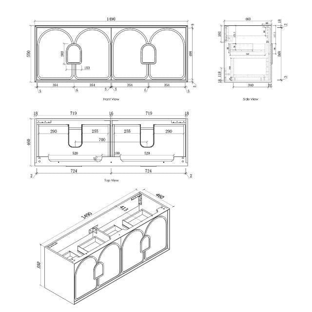 Otti Laguna Mk II Wall Hung Vanity in Woodland Oak with Undermount Basin