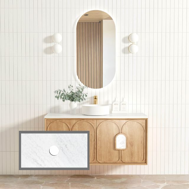 Otti Laguna Mk II Woodland Oak Wall Hung Vanity with Cloudy Carrara Top