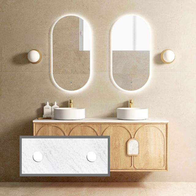 Otti Laguna Mk II Woodland Oak Wall Hung Vanity with Cloudy Carrara Top