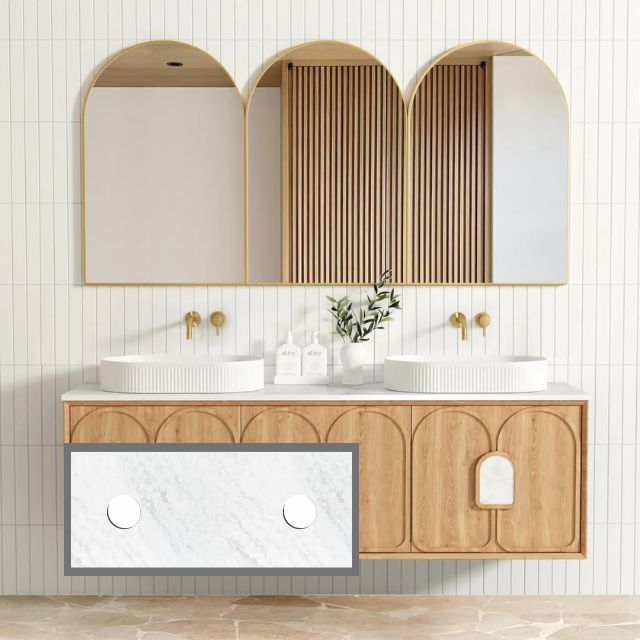 Otti Laguna Mk II Woodland Oak Wall Hung Vanity with Cloudy Carrara Top