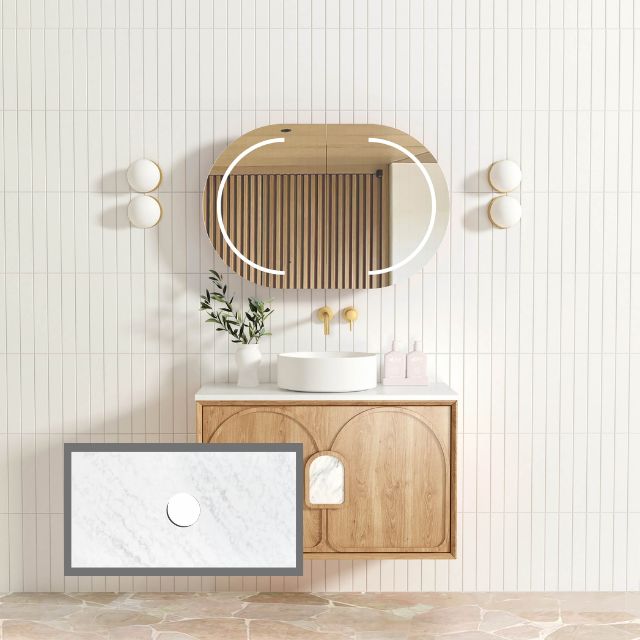 Otti Laguna Mk II Woodland Oak Wall Hung Vanity with Cloudy Carrara Top
