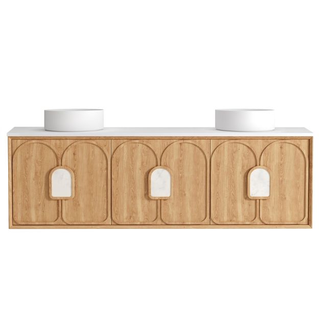 Otti Laguna Mk II Woodland Oak Wall Hung Vanity with Matte White Top - 1800mm Double Basin LGM1800NSTUD-MW | The Blue Space