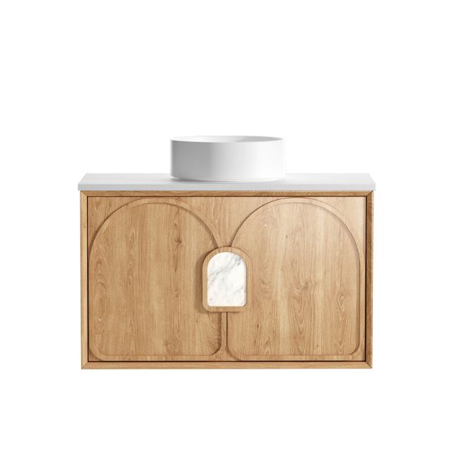 Otti Laguna Mk II Woodland Oak Wall Hung Vanity with Matte White Top