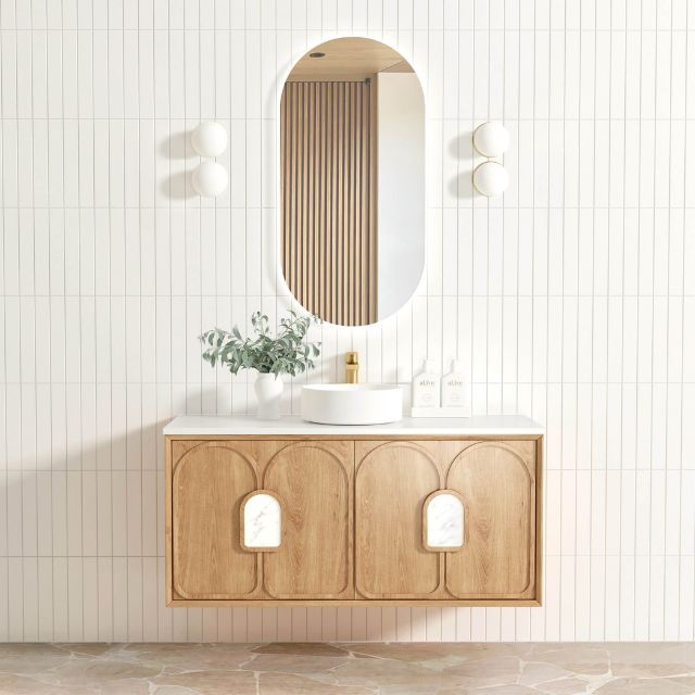 Otti Laguna Mk II Woodland Oak Wall Hung Vanity with Cloudy Carrara Top