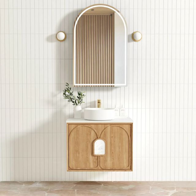 Otti Laguna Mk II Woodland Oak Wall Hung Vanity with Cloudy Carrara Top