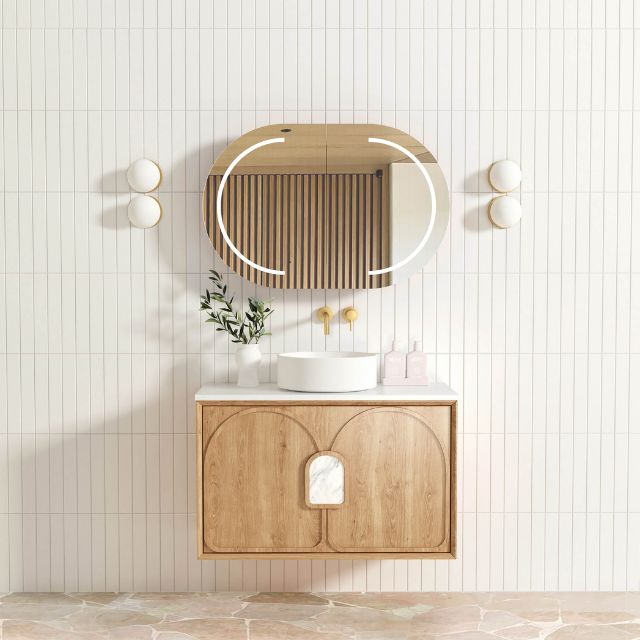 Otti Laguna Mk II Woodland Oak Wall Hung Vanity with Cloudy Carrara Top