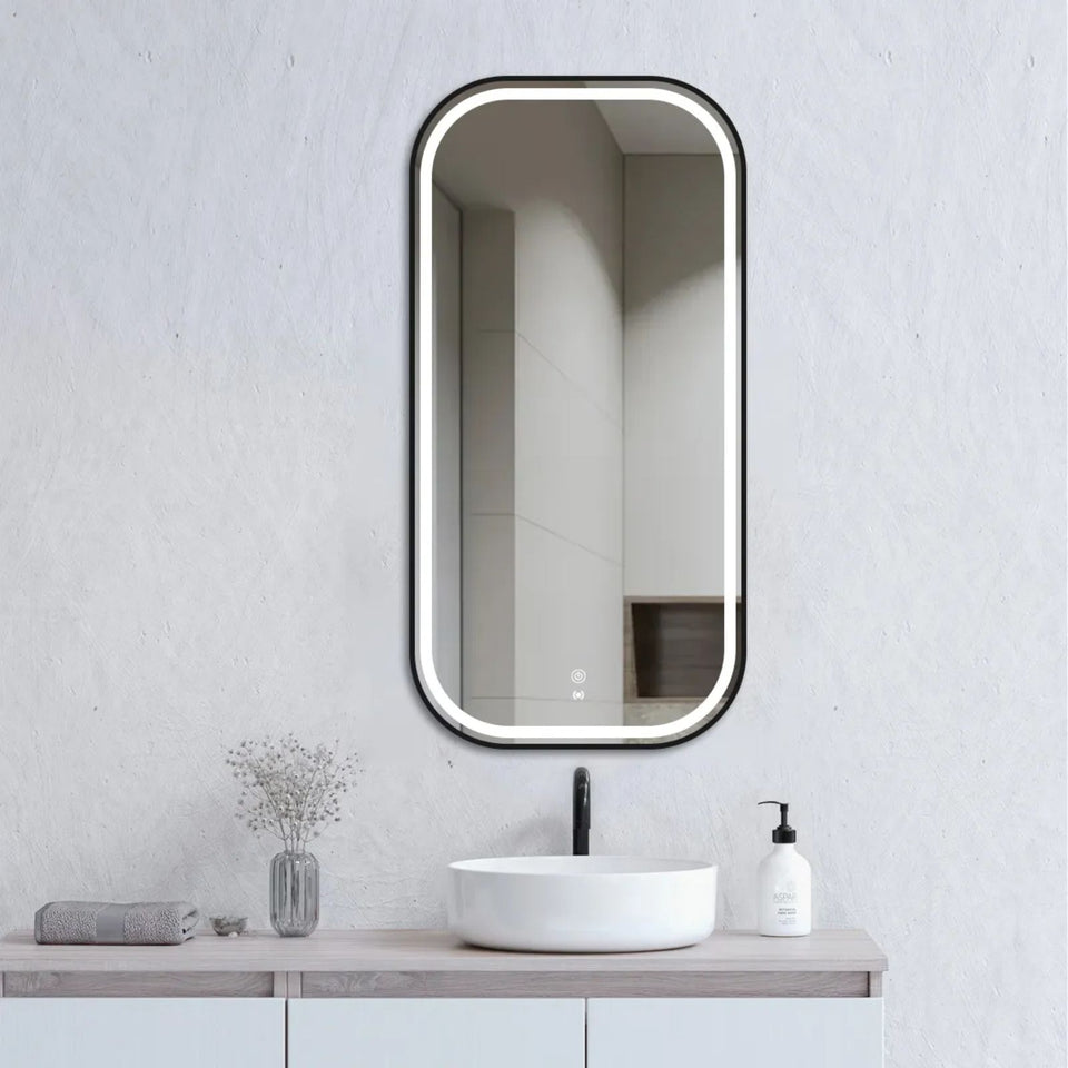 Otti LED Newport 900mm x 450mm Metal Frame Soft Square Mirror - Black