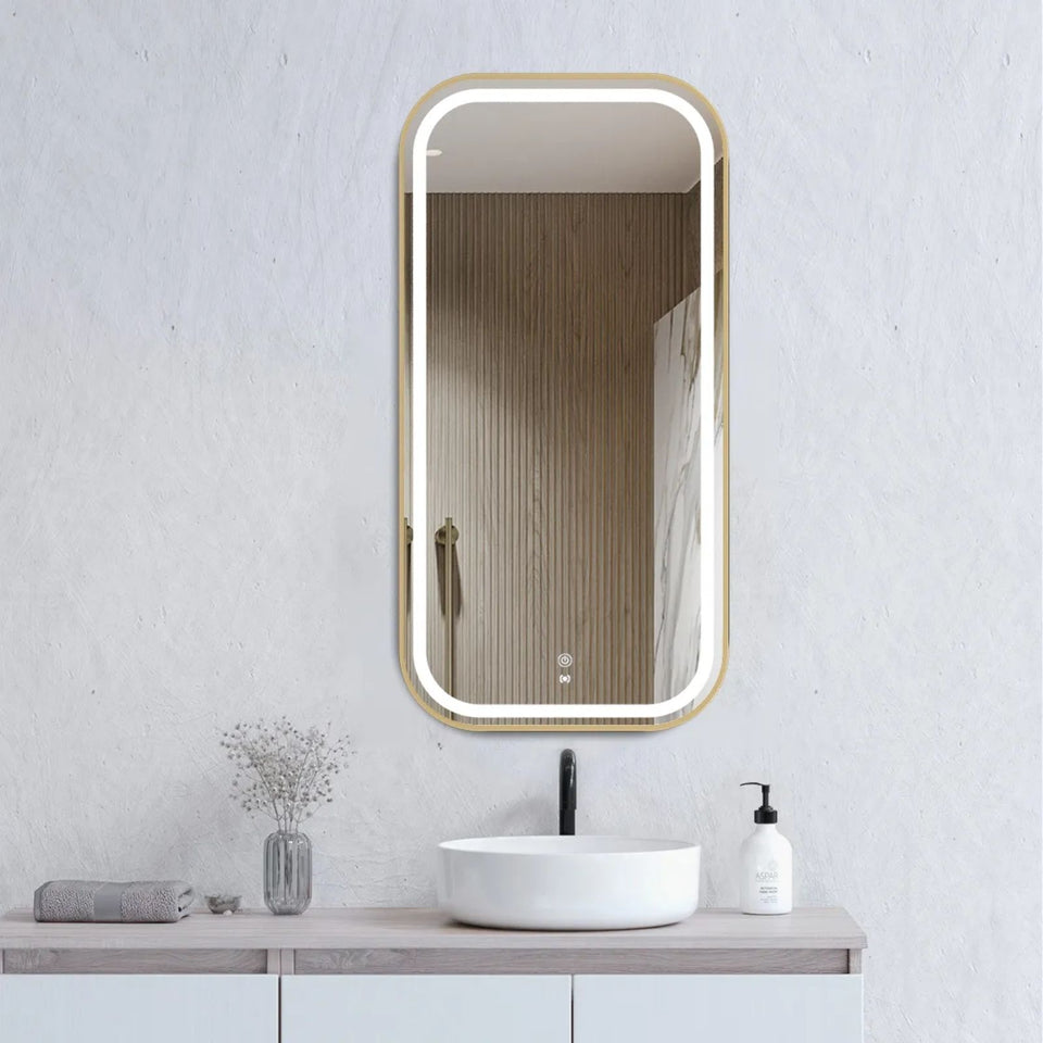 Otti LED Newport 900mm x 450mm Metal Frame Soft Square Mirror - Brushed Gold