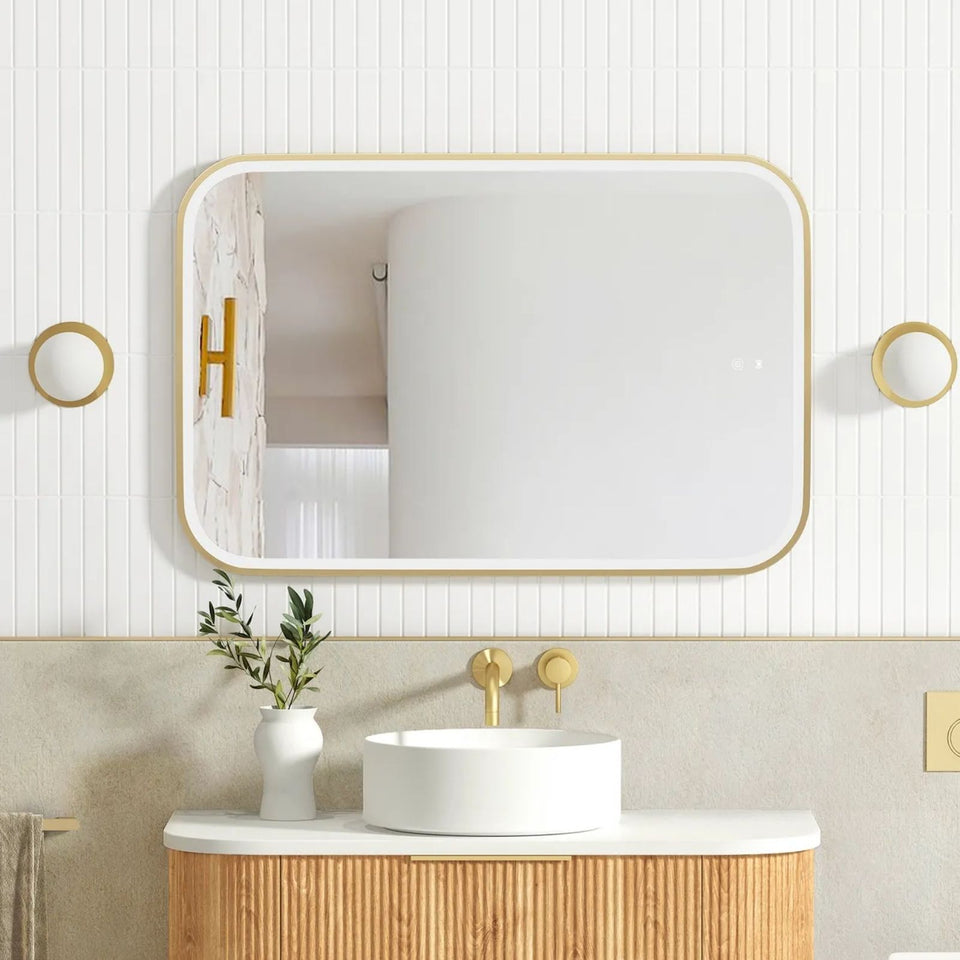 Otti LED Newport 900mm x 600mm Metal Frame Mirror - Brushed Gold