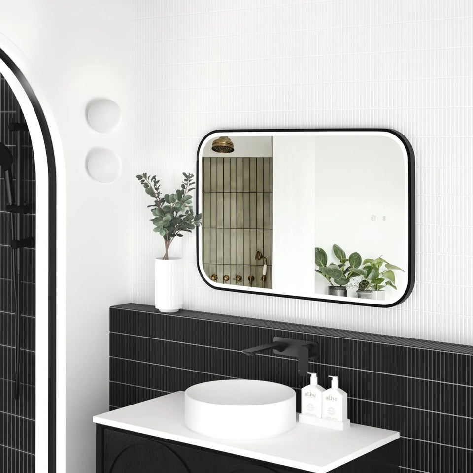 Otti LED Newport 900mm x 600mm Metal Frame Tuffi Mirror - Black