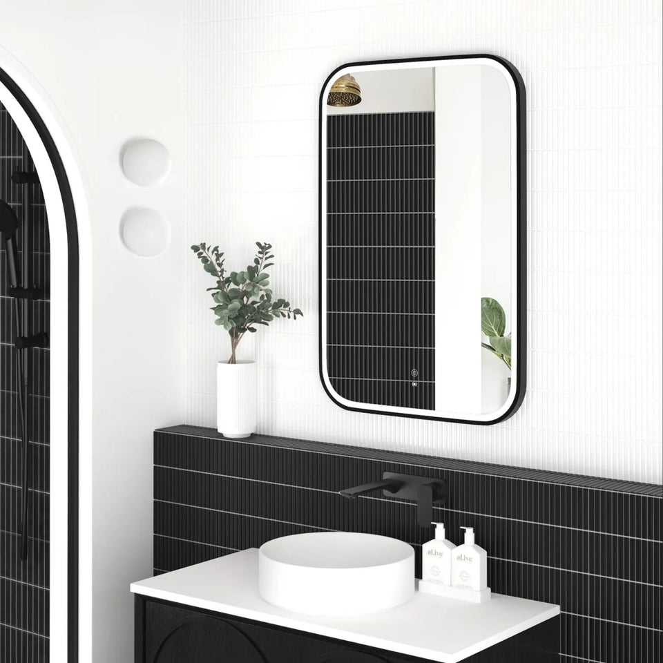 Otti LED Newport 900mm x 600mm Metal Frame Tuffi Mirror - Black