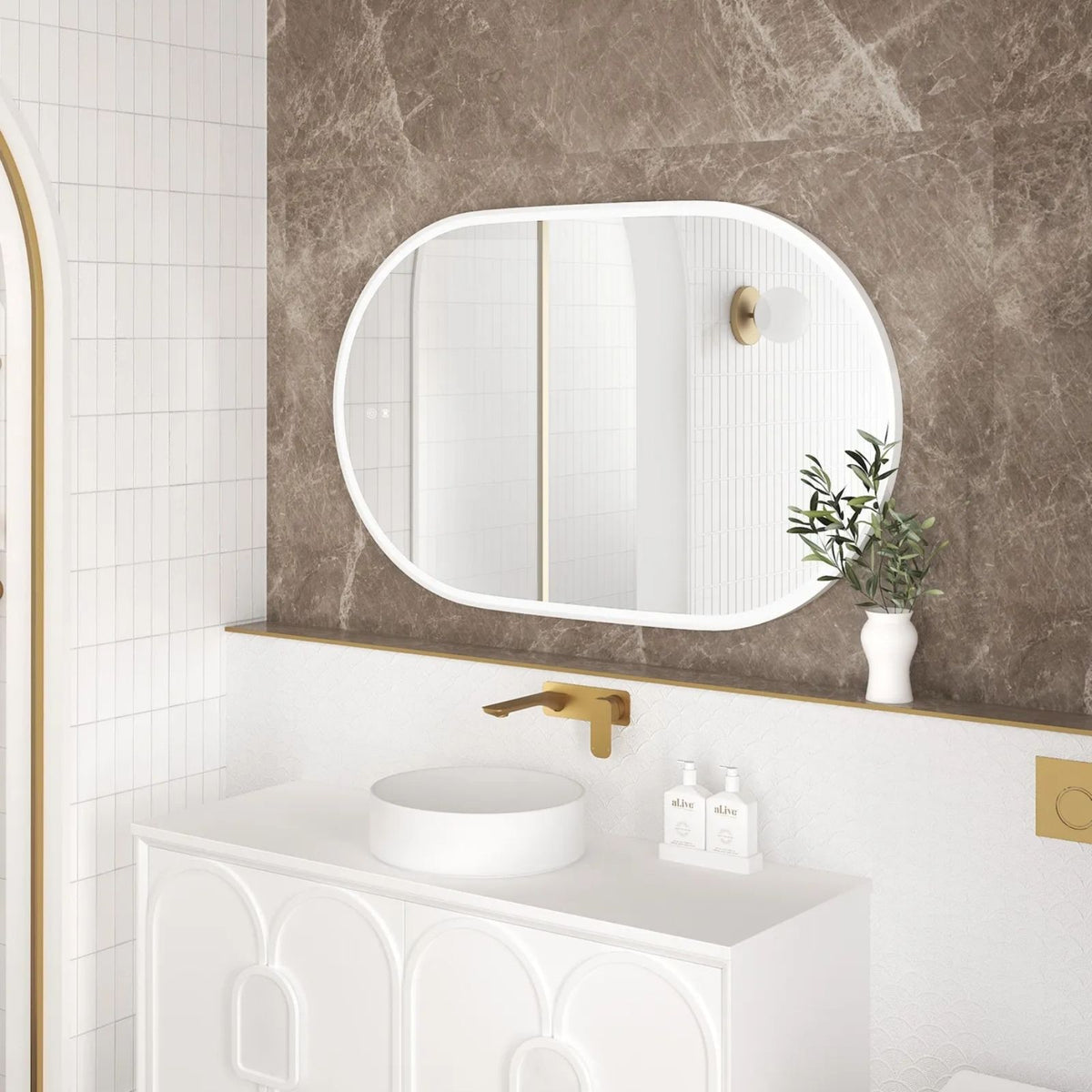 Side Otti LED Noosa 1200mm x 750mm Metal Frame Mirror - White LED-OVM1275W - The Blue Space