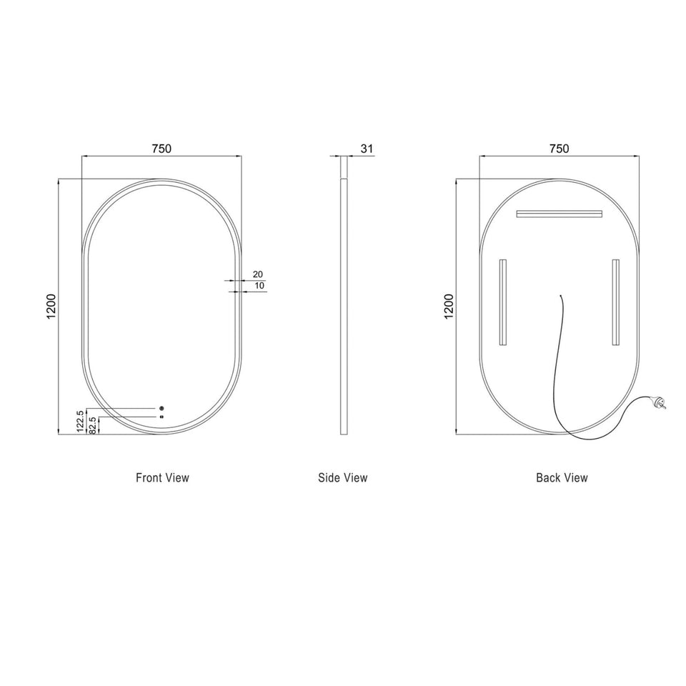Otti LED Noosa 1200mm x 750mm Metal Frame Mirror - White