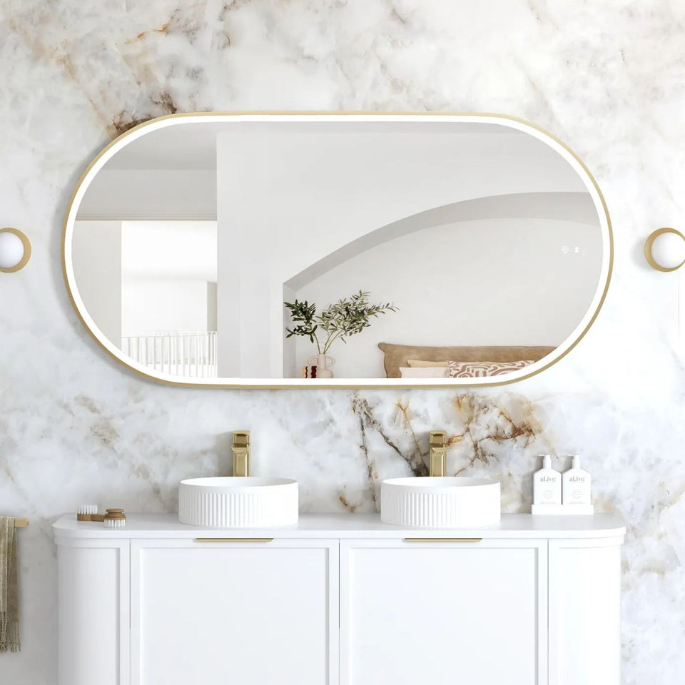 Otti LED Noosa 1500mm x 750mm Metal Frame Mirror - Brushed Gold