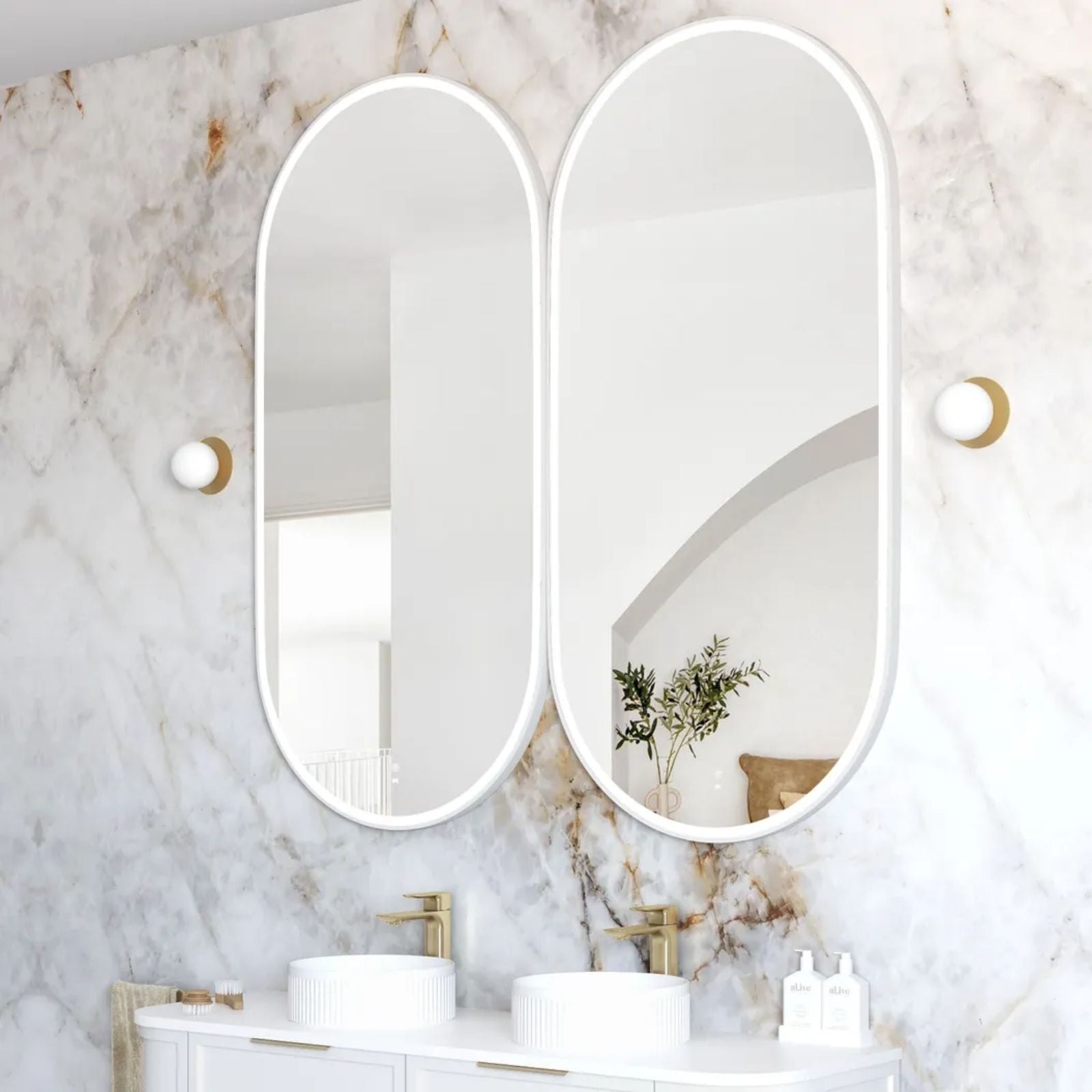 Double Otti LED Noosa 1500mm x 750mm Metal Frame Mirror - White LED-OVM1575W - The Blue Space