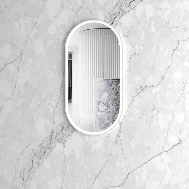 Otti LED Noosa 900mm x 450mm Metal Frame Mirror White LED-MF9045W-N | The Blue Space