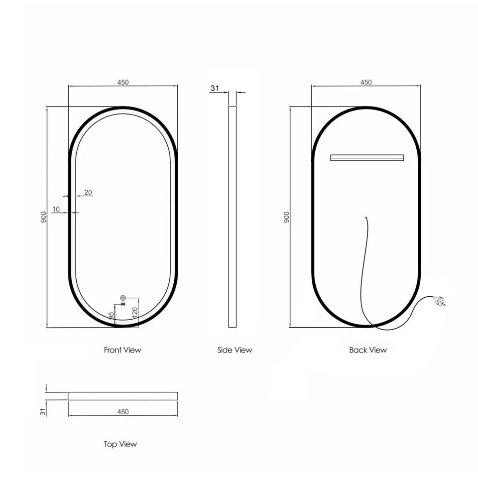 Otti LED Noosa 900mm x 450mm Metal Frame Mirror - White