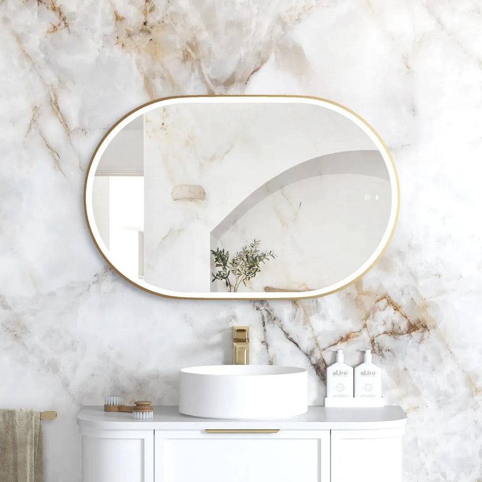Otti LED Noosa 900mm x 600mm Metal Frame Mirror - Brushed Gold