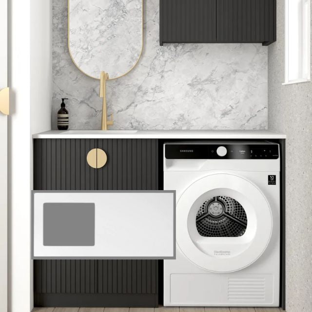 Otti Marlo 1305mm Fluted Laundry Set A - Black with Pure White Solid Surface Stone Top LA-1305A-MA-PW-KIT | The Blue Space