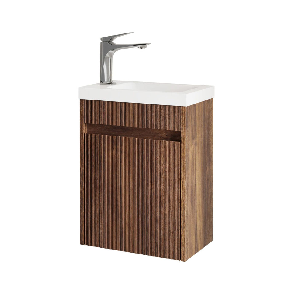 Otti Mini Ensuite Wall Hung Vanity 400mm Sable Walnut Fluted Vanity with Basin