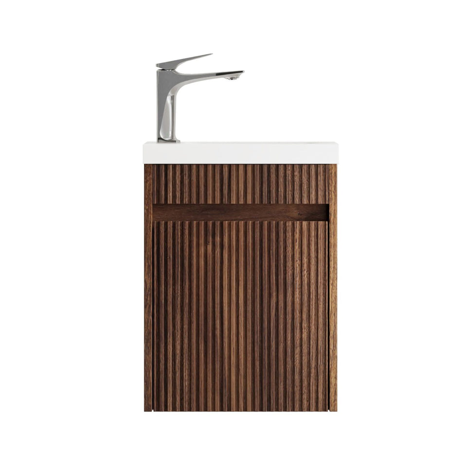 Otti Mini Ensuite Wall Hung Vanity 400mm Sable Walnut Fluted Vanity with Basin