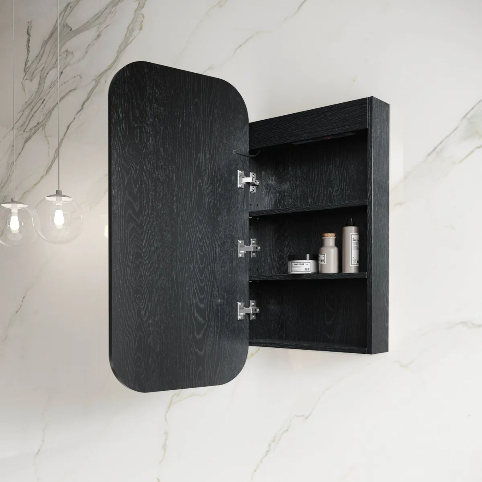 Open Otti Newport LED Shaving Cabinet Premium Edition - Black LED-SSQ9045B-VP - The Blue Space