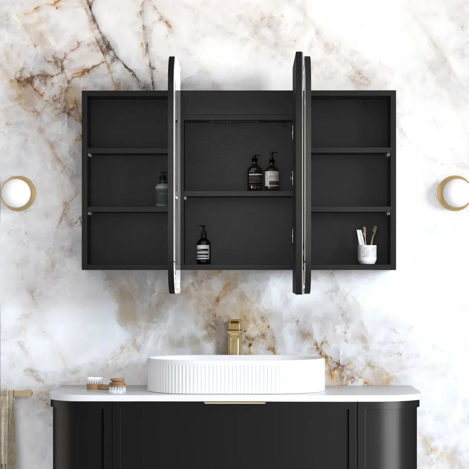 Open Otti Newport LED Shaving Cabinet Premium Edition - Black LED-SSQ1275B-VP - The Blue Space