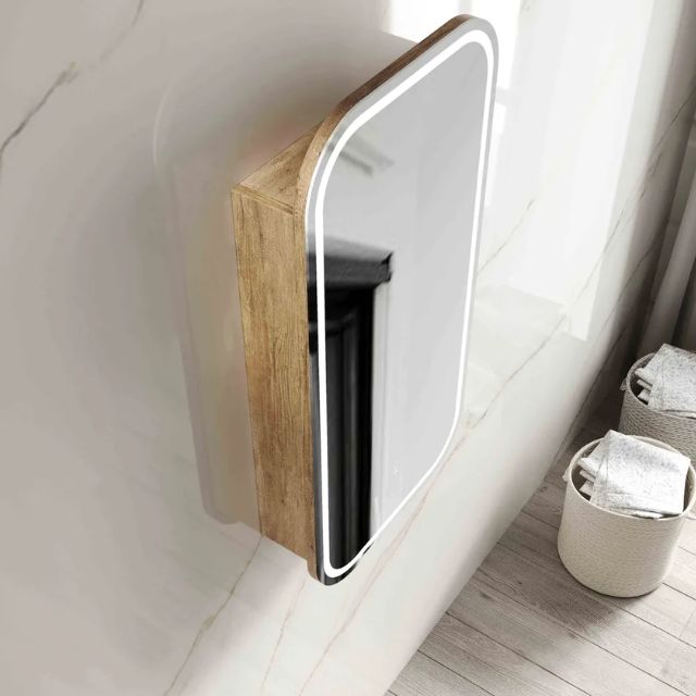 Otti Newport Soft Square LED Shaving Cabinet Natural Oak