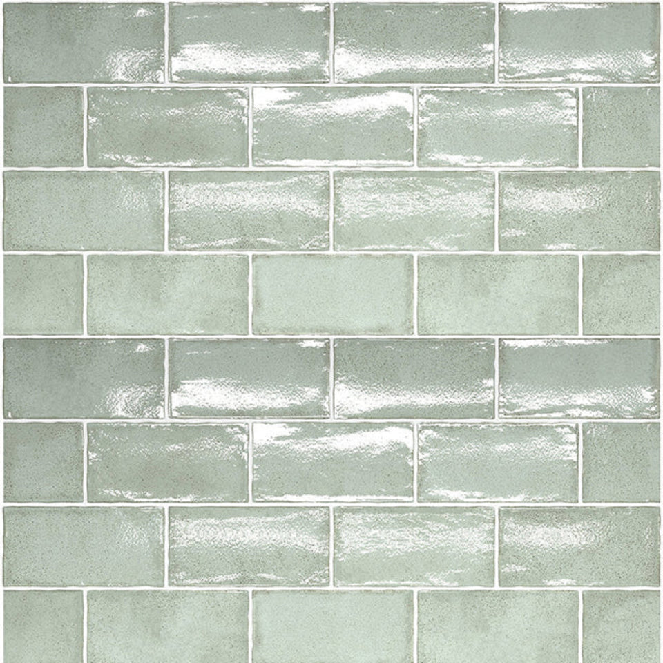 Pale Green Dianna Hand Made Subway Tile 75 x 150 x 9mm Spanish Ceramic