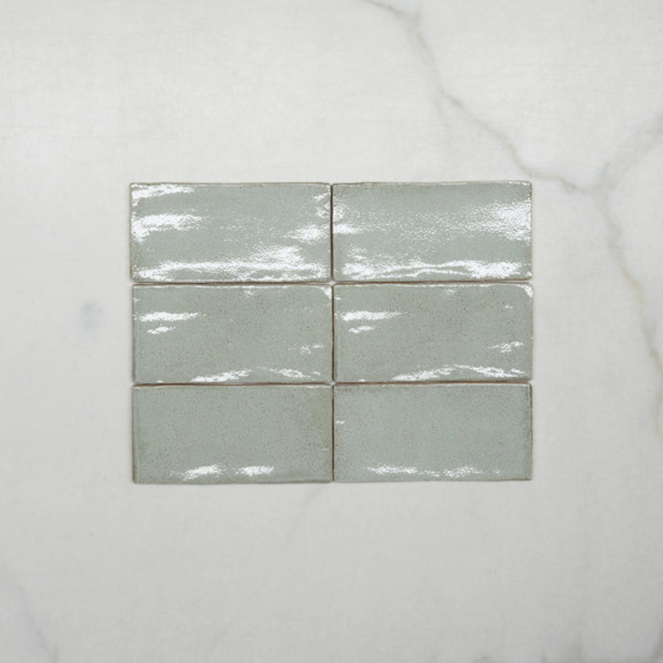 Pale Green Dianna Hand Made Subway Tile 75 x 150 x 9mm Spanish Ceramic