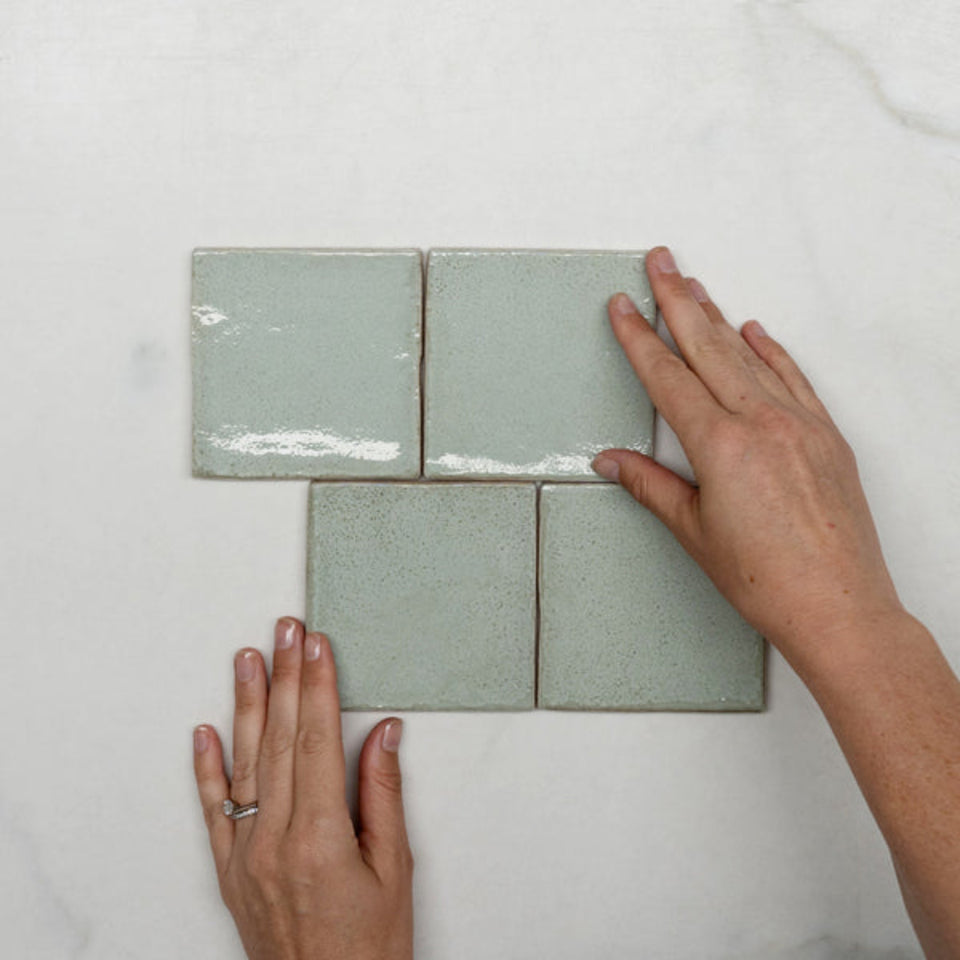 Pale Green Dianna Zellige Tile 100 x 100 x 9mm Spanish Ceramic